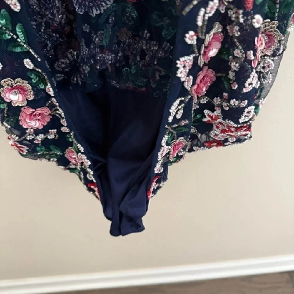 Primavera Couture Floral Embroidered Mini Dress - navy and Pink - Picture 12 of 14